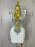 Sexy Silver Sequin White V Neck Cut Out Short Bandage Dress Women Elegant Luxury Birthday Party Club Wedding Vestidos WHITE