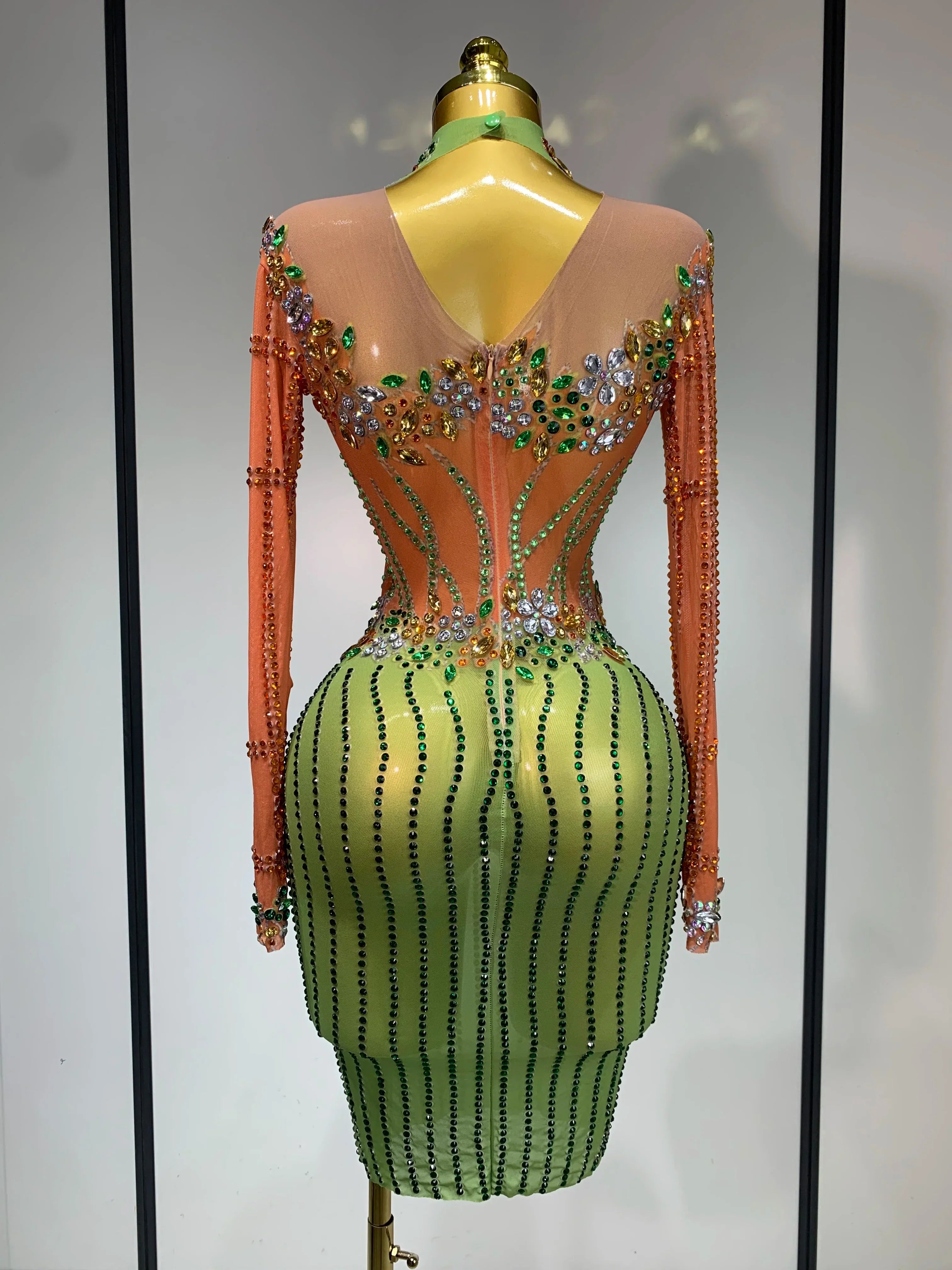 Luxury Birthday Dress Women Sparkly Diamond Short Dress Sexy Mesh See Through Celebrate Evening Party Singer Performance Costume