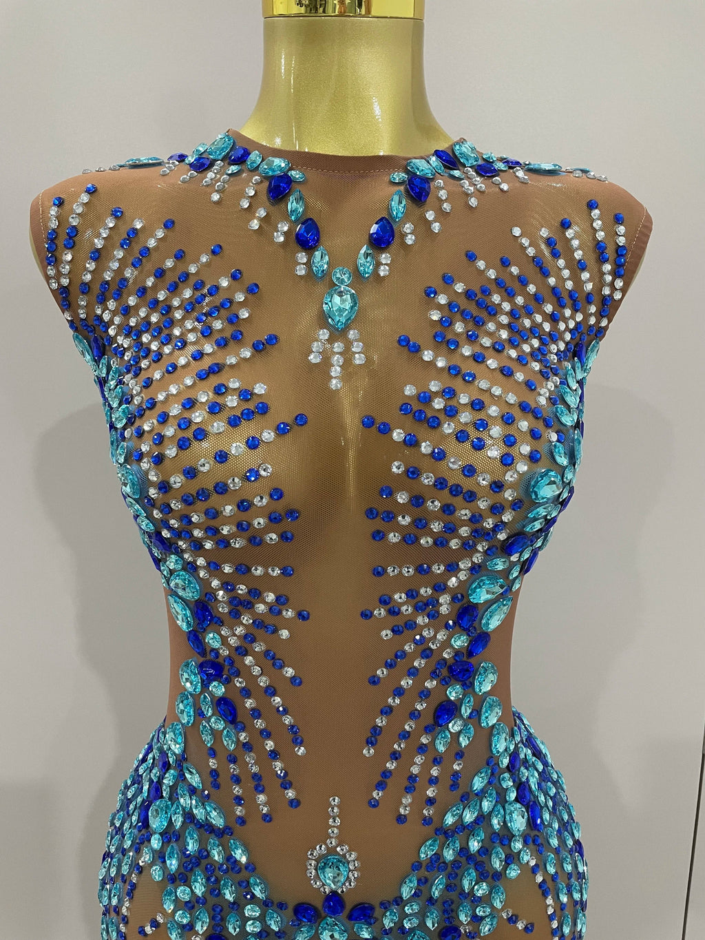 Luxury Sparkly Rhinestones Nude Sexy Mesh Maxi Dress Women Evening Birthday Party Elegant Gown Show Red carpet Stage Costume