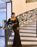New Spring Women Long Sleeve Square Collar Sparkly Crystal Bodycon Long Bandage Dress Celebrate Evening Party Outfit black