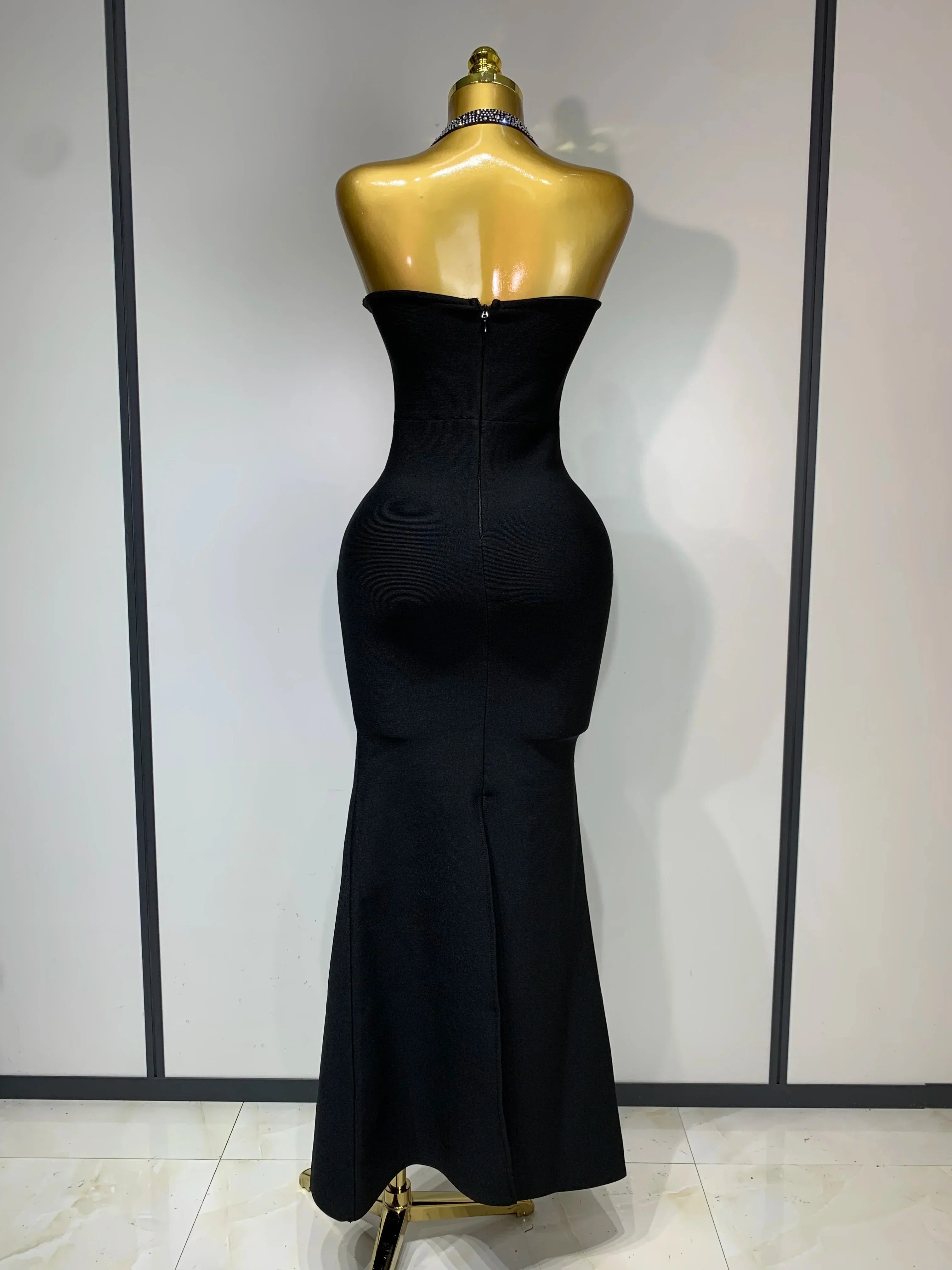 Women Sexy Rhinestone Halter Long Bandage Bodycon Dress  Celebrity Elegant Evening Party Luxury Birthday Wedding Dresses