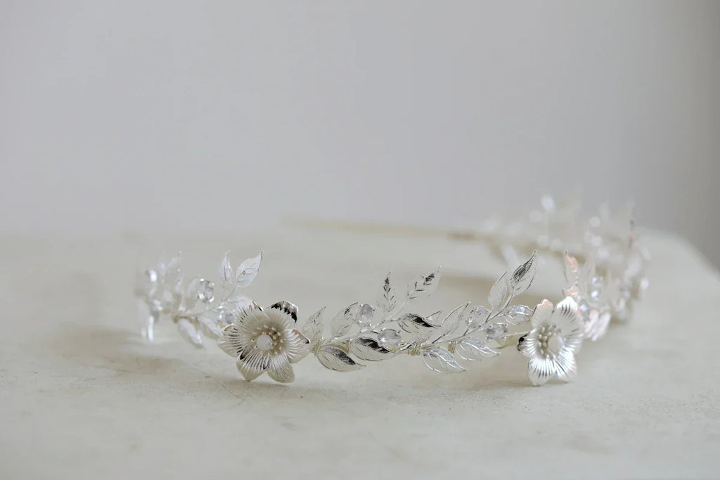 Bridal Hair Jewelry Flower Leaf Headband Hairband Silver Color Headpiece For Brides Women Headdress Headwear Wedding Accessories