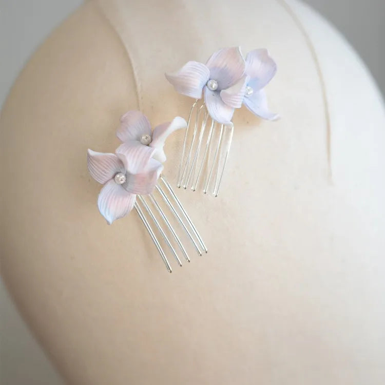 Bridal Jewelry Pink Blue Porcelain Flower Hair Pins Clips Pearl Hairpins For Brides Bridesmaids Headpieces Wedding Accessories 1