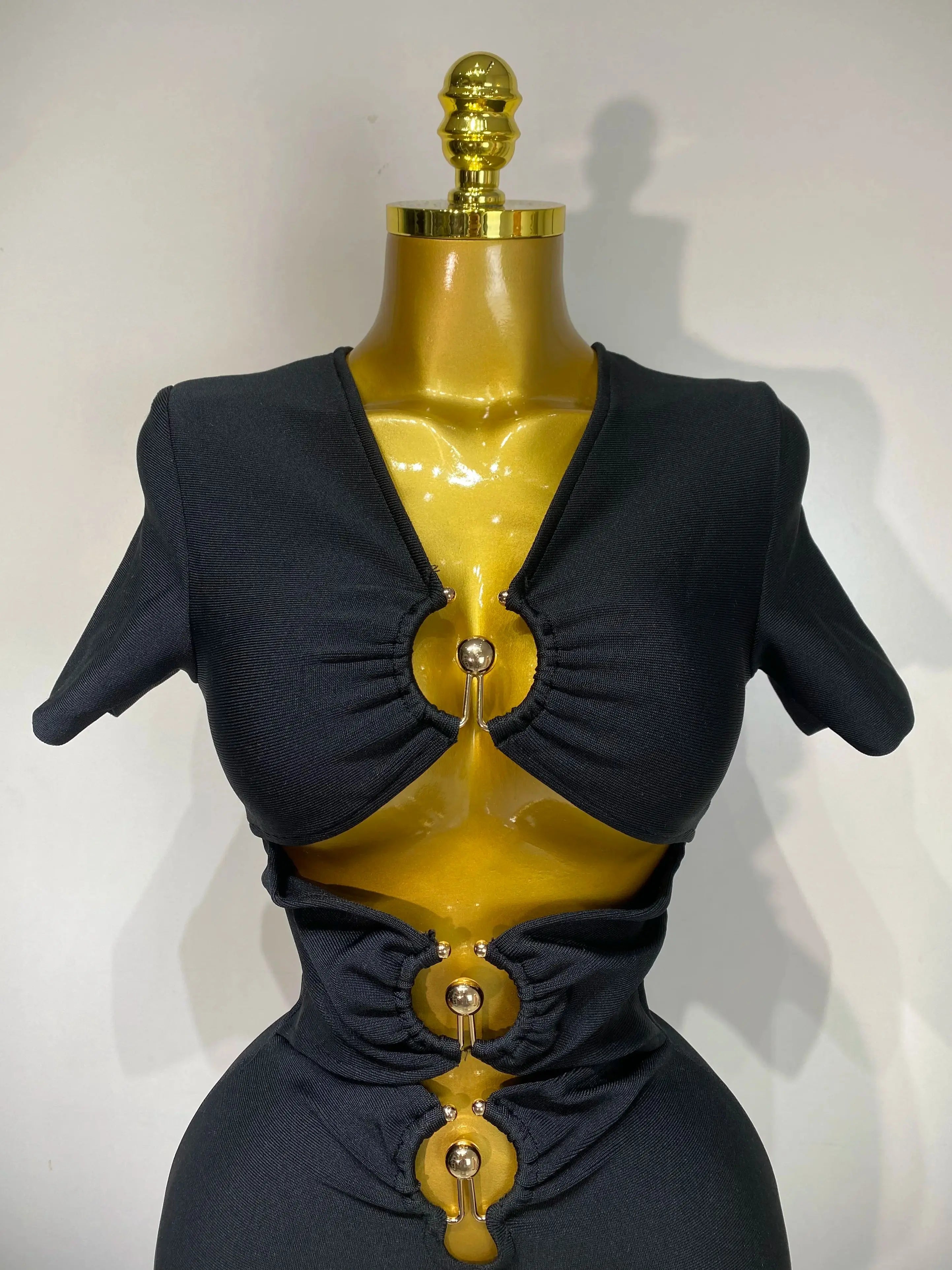 Women Sexy Cut Out Short Sleeve Bodycon Long Dress  Party Evening Celebrate Birthday Black Bandage Knitted Club Prom Gown