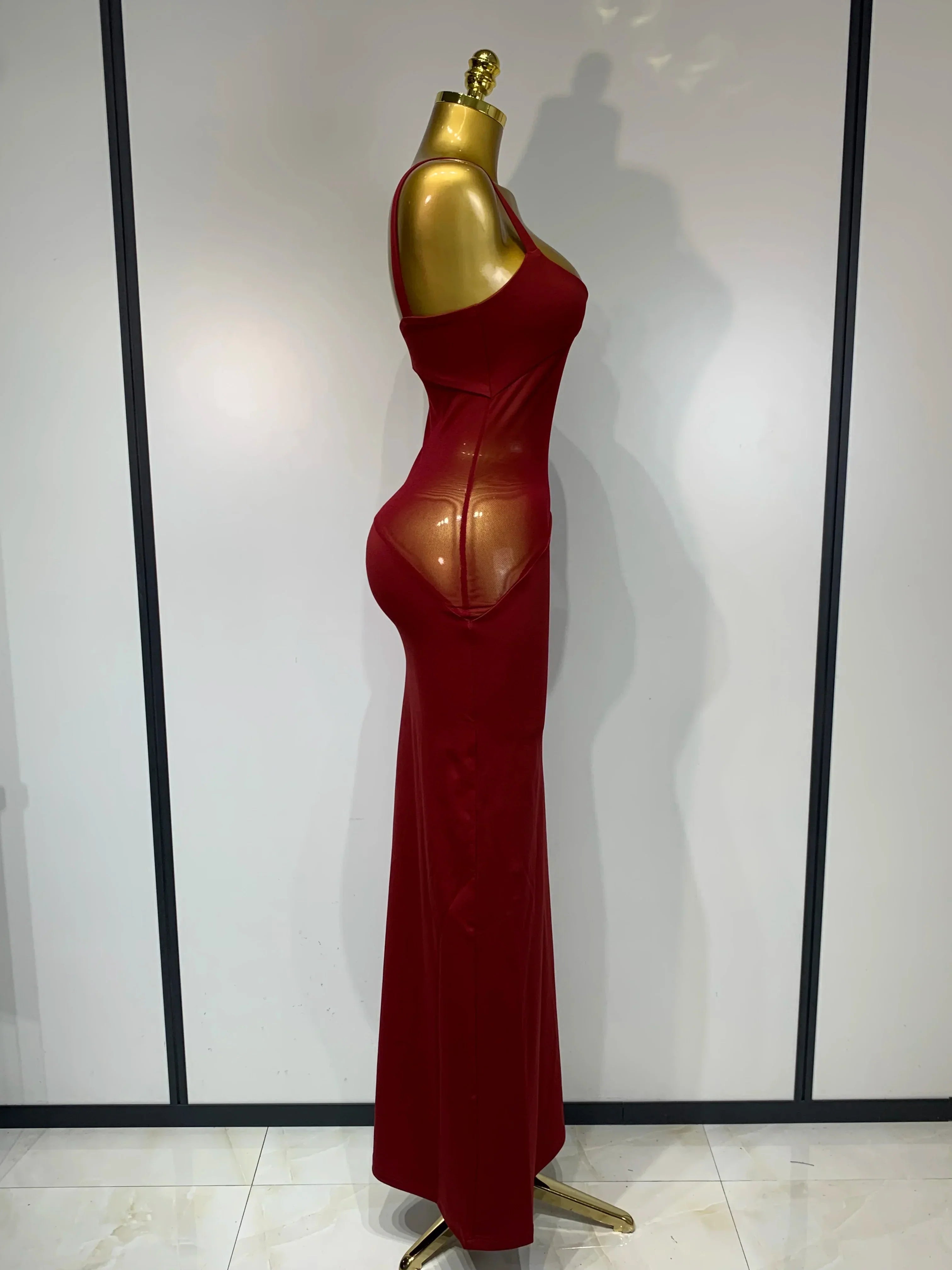 Sexy See Through Mesh Patchwork Long Dress  Women Backless Bodycon Cocktail Party Elegant Luxury Birthday Dresses Vestidos
