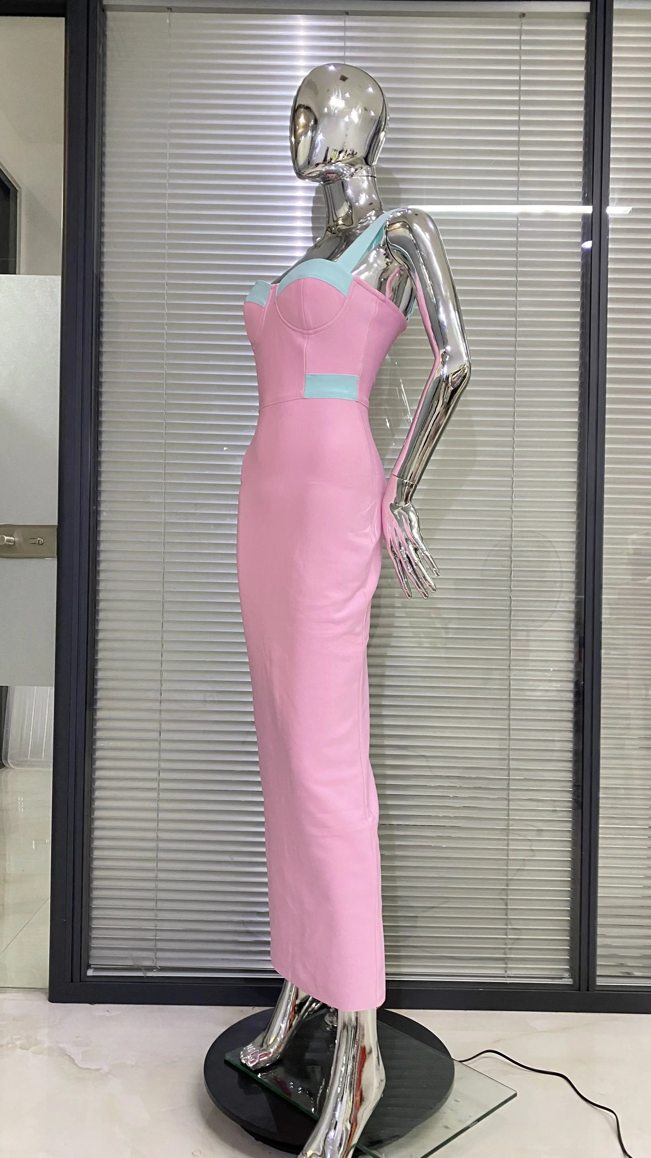 Arrival Pink Color Sleeveless Spaghetti Strap Long Bandage Dress Graceful Woman Evening Party Dress Dinner Party Vestido