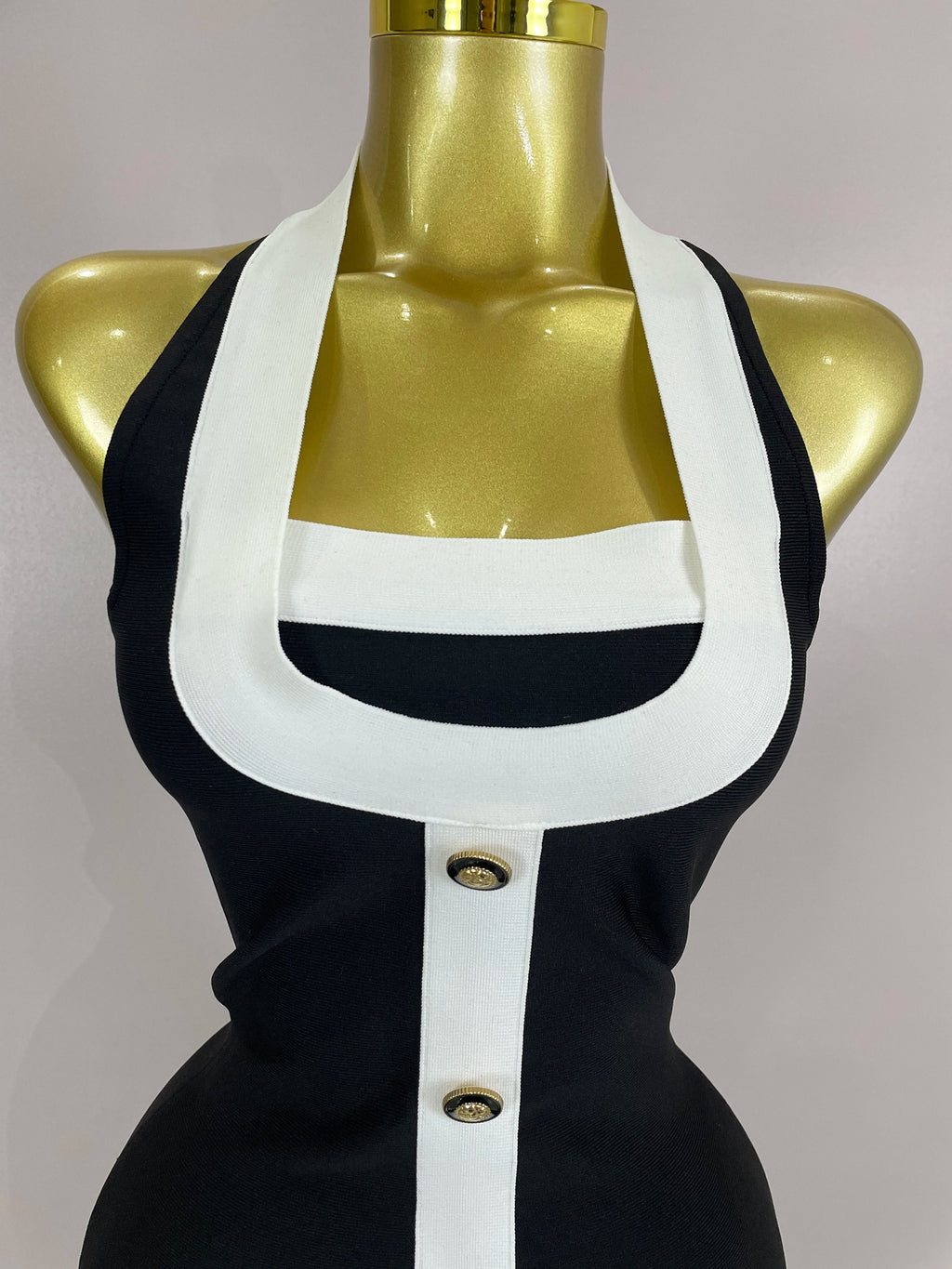Sexy Backless Halter Button Bodycon Black Mini Bandage Dress  Women Celebrity Elegant Evening Club Party Outfit