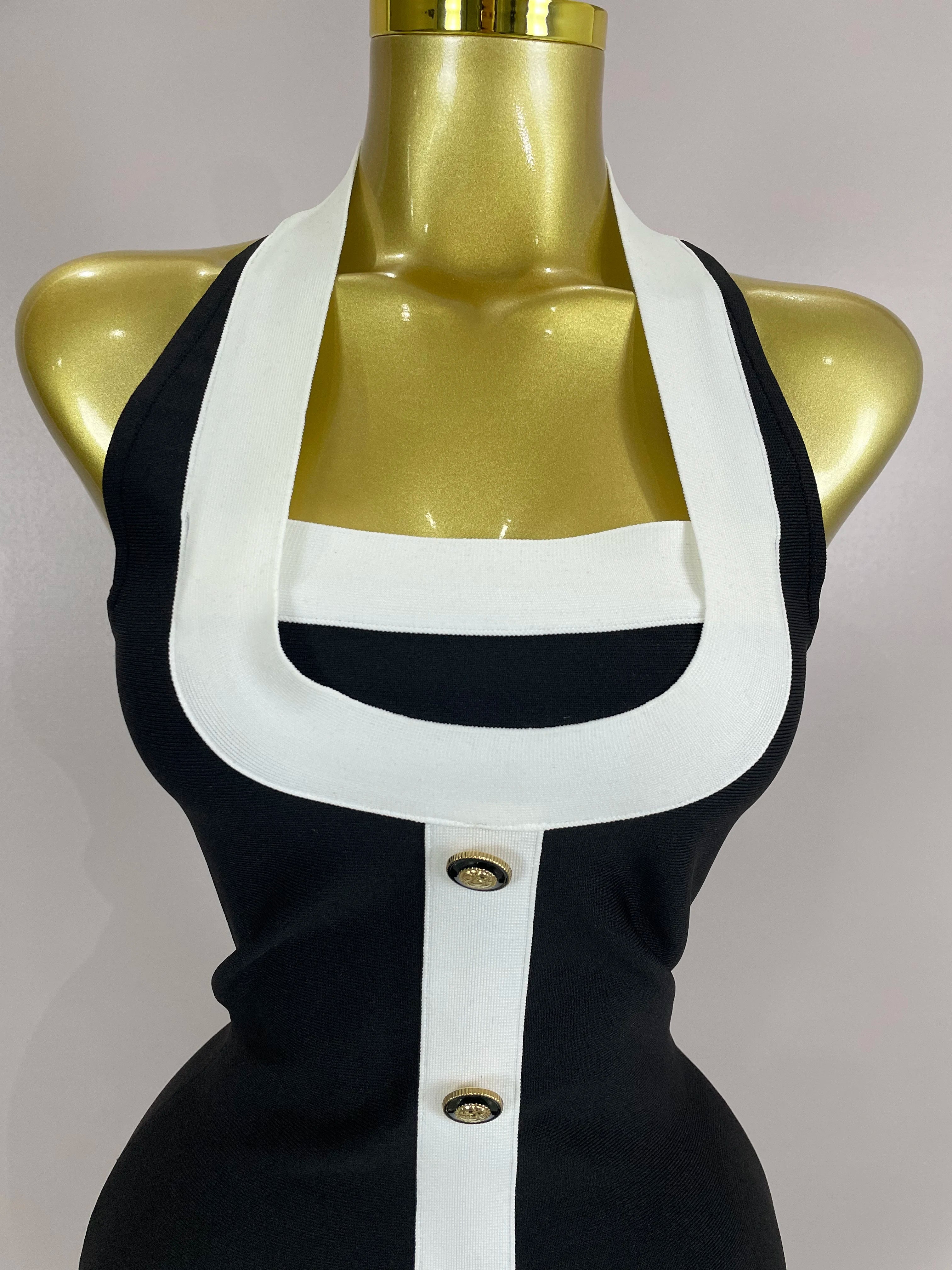 Sexy Backless Halter Button Bodycon Black Mini Bandage Dress  Women Celebrity Elegant Evening Club Party Outfit