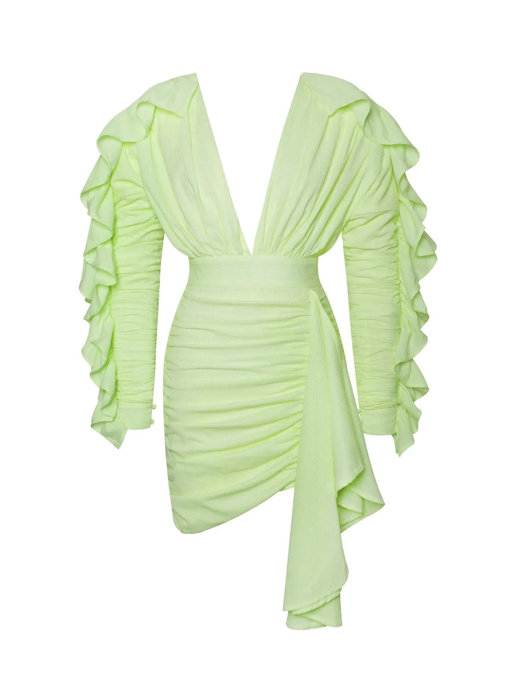 New Yellow Green Women Butterfly Sleeve Sexy Deep V-Neck Bodycon Mini Dress Fashion Nightclub Party Dress Light Green