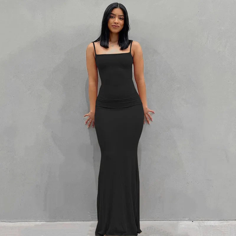 Satin Backless Bodycon Maxi Slip Dress