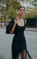 New Fashion Crystal Tassel Temperament Suspender Bodycon Bandage Dress Sexy Midi Evening Party Birthday Dresses Vestidos black