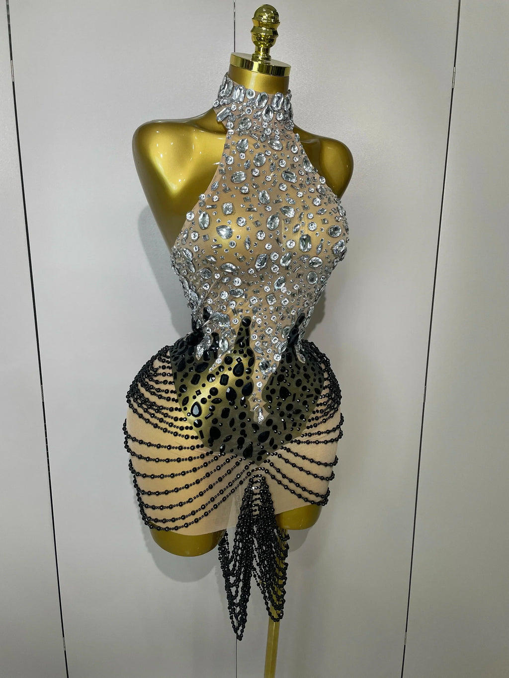 Sparkly Crystals Beading Short Dress  Women Sexy Mesh Backless Evening Prom Celebrate Birthday Dress Photo Shoot Wear