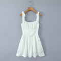 2025 Pleated Design Tie up Sleeveless Summer Dresses Women Solid Color Slim Fit Mini Dress Simple Fashion Party Dress
