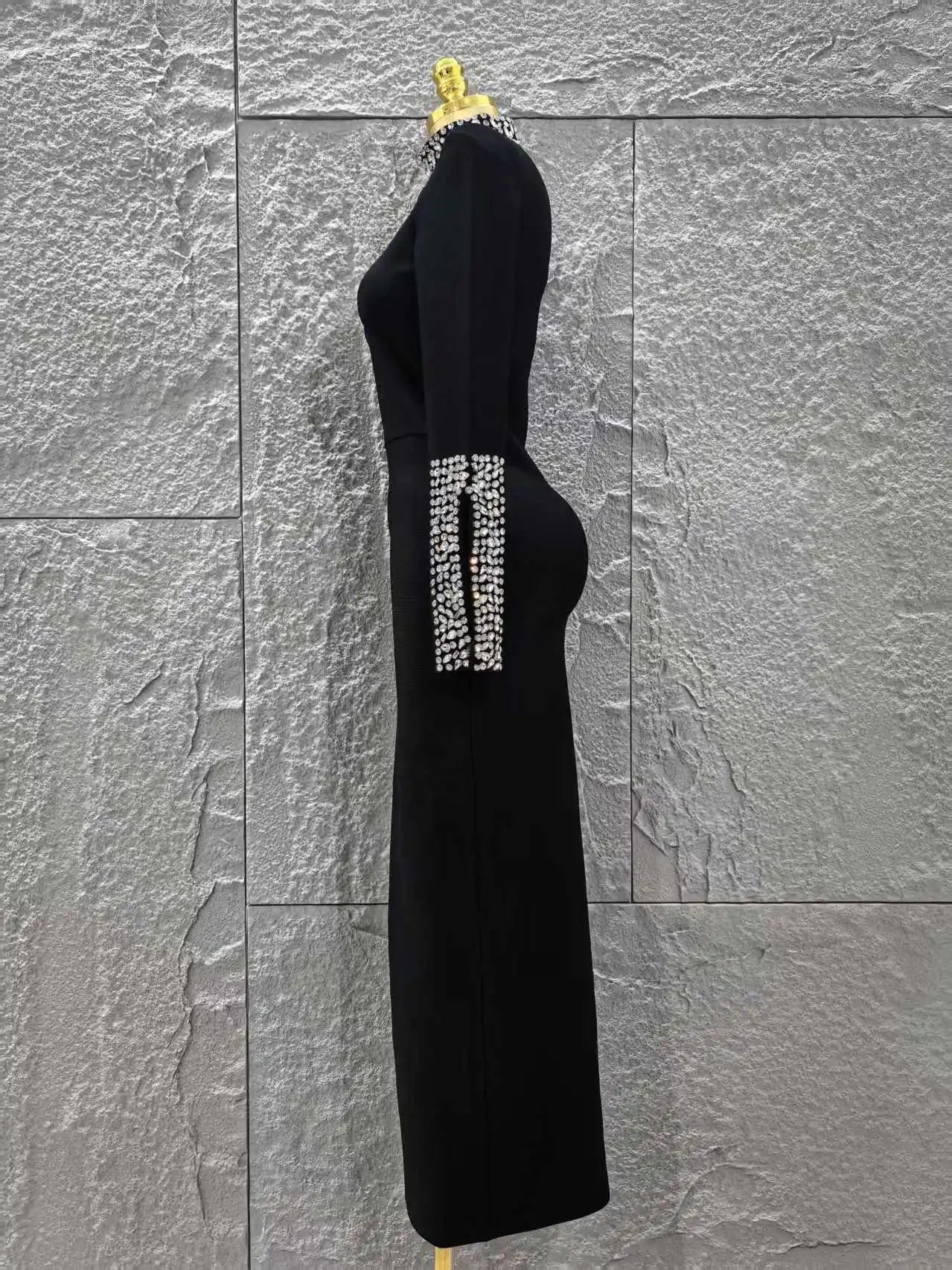 Women Long Sleeve Sparkly Crystal Bodycon Long Bandage Dress Elegant Evening Party Cocktail Fashion Outfit
