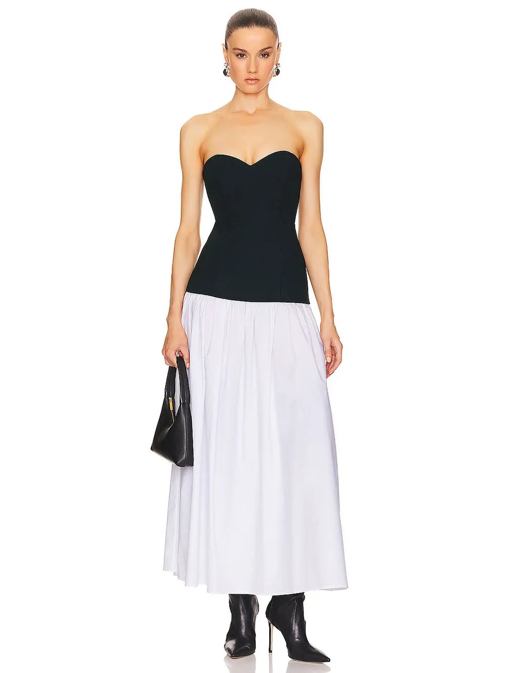 2024 Sexy Women'S Patchwork Long Dress Strapless Sleeveless A-Line Backless Pleated Dress Cocktail Evening Club Party Vestitos black