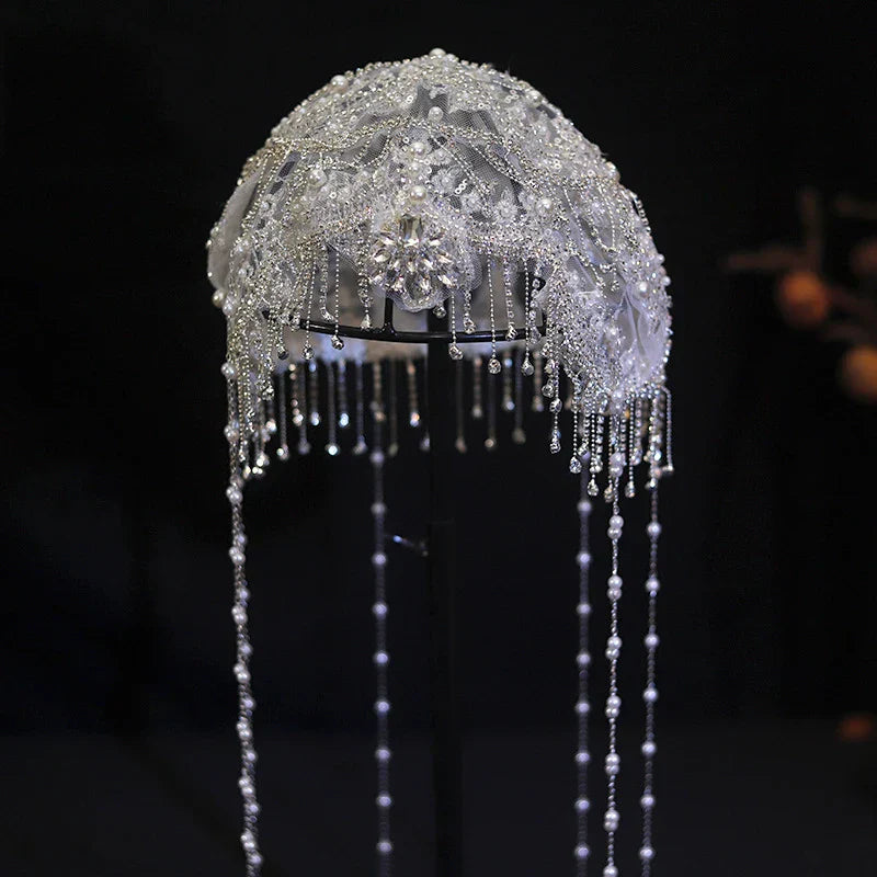 Flower Lace Headbands Hairbands Pearl Rhinestones Headpieces Headwear For Brides Women Bridal Jewelry Wedding Hair Accessories