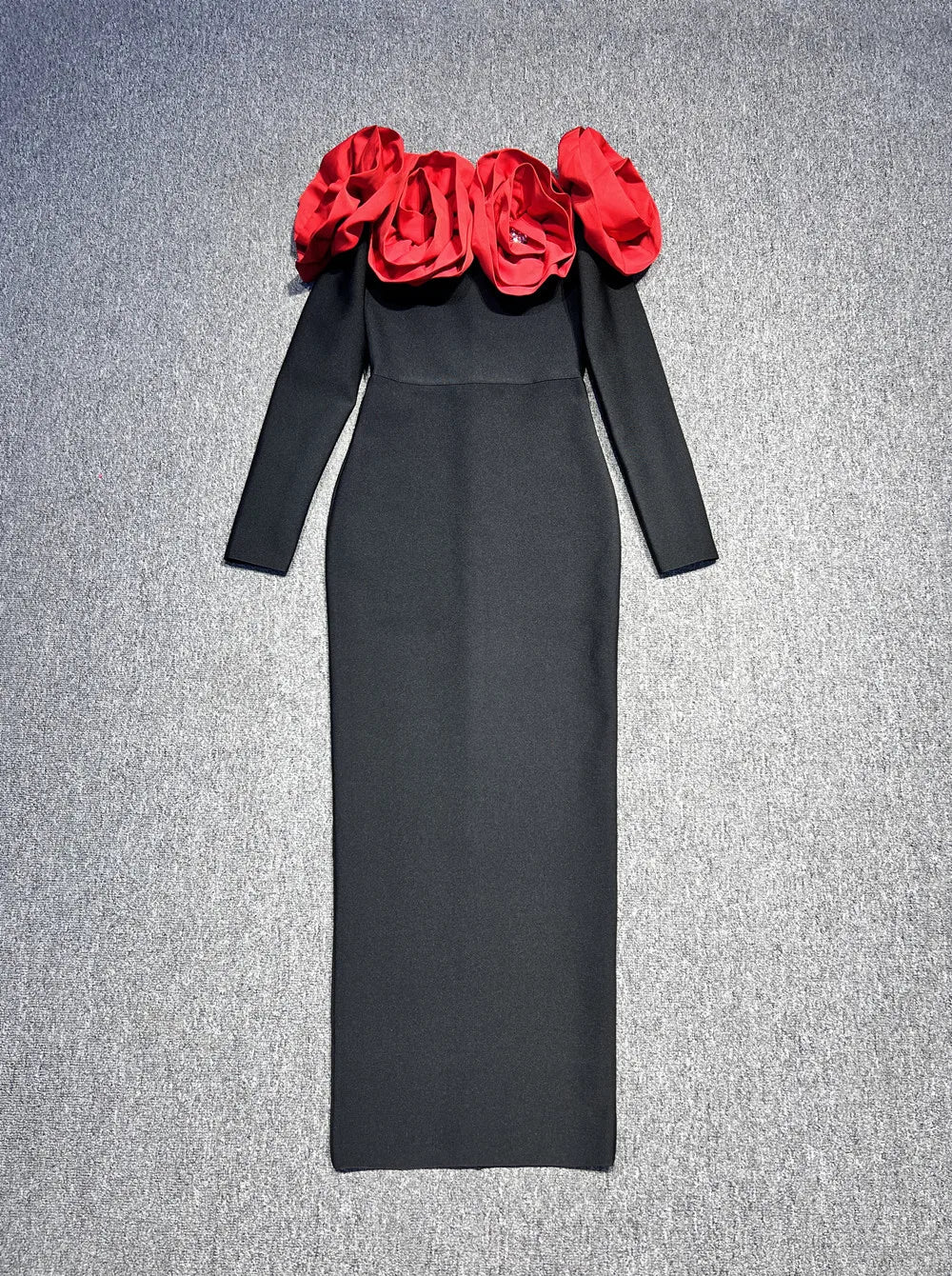 Winter Women Long Sleeve Red Florals Bodycon Long Bandage Dress Celebrate Evening Party Birthday Fashion Dress Red