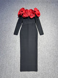 Winter Women Long Sleeve Red Florals Bodycon Long Bandage Dress Celebrate Evening Party Birthday Fashion Dress Red