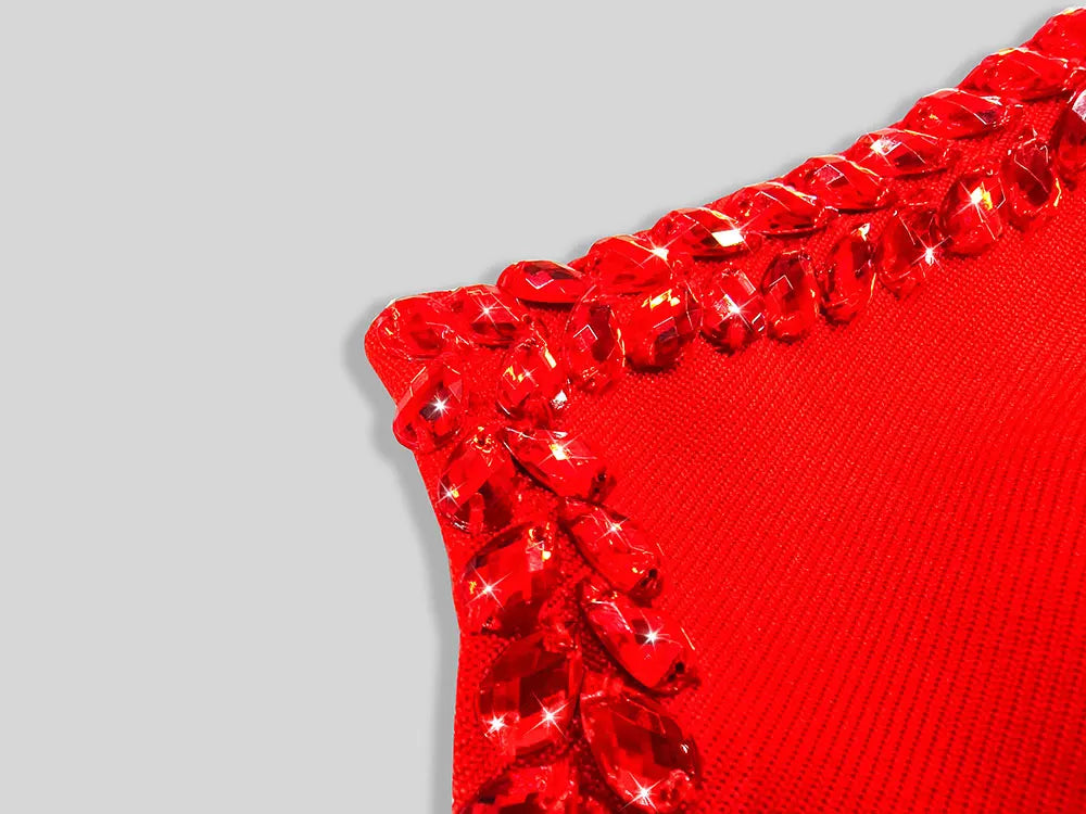 Sexy Women'S Light Luxury Bead Design Red Bandage Dress Strapless Sleeveless Bodycon Backless Long Dresses Party Vestidos