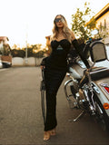Autumn Off the Shoulder Mesh Woman Set Long Sleeve Short Top And Steath Ankle Lenght Skirt 2 Pieces Evening Party Vestido black
