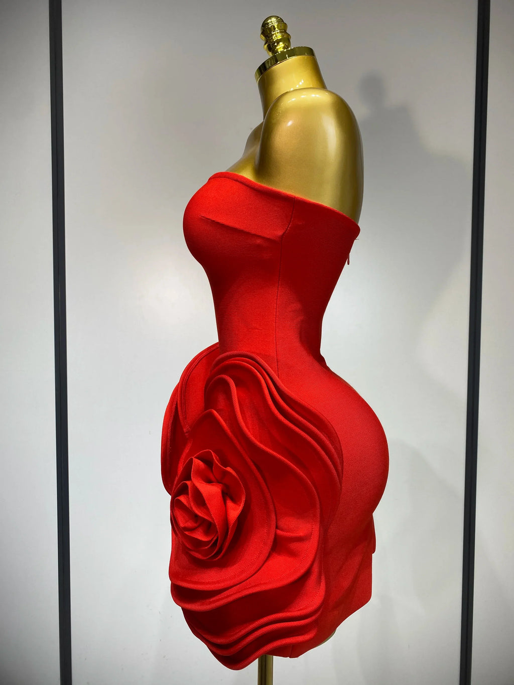 Celebrity Sexy Strapless Backless Flower Red Mini Bodycon Bandage Dress  Knitted Elegant Evening Club Luxury Birthday Dress