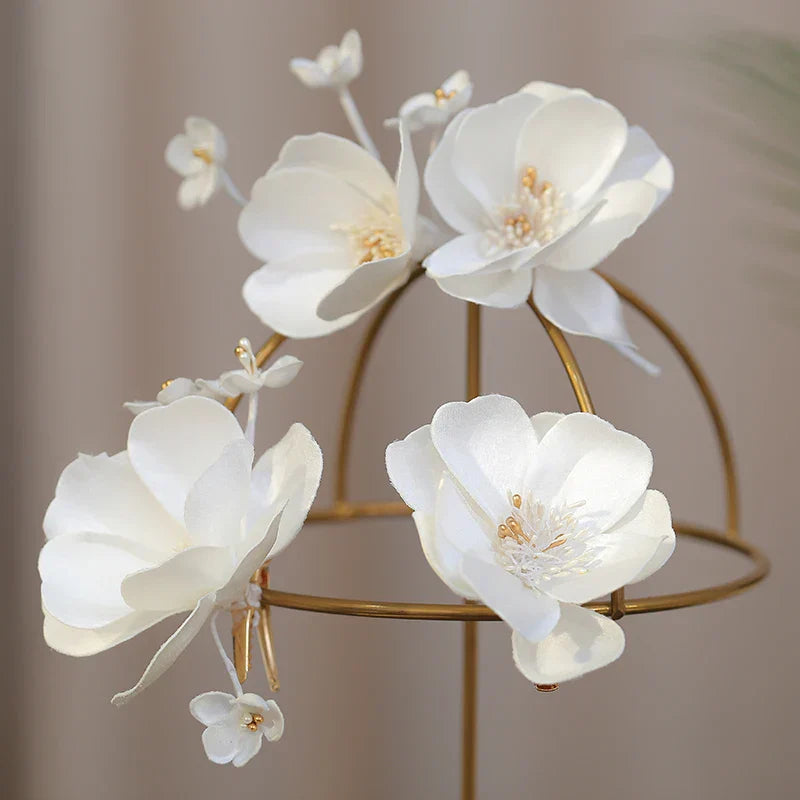 Wedding Accessories White Flower Hair Pins Clips Hairpins For Brides Women Girl Bridesmaids Head Pieces Headdress Bridal Jewelry