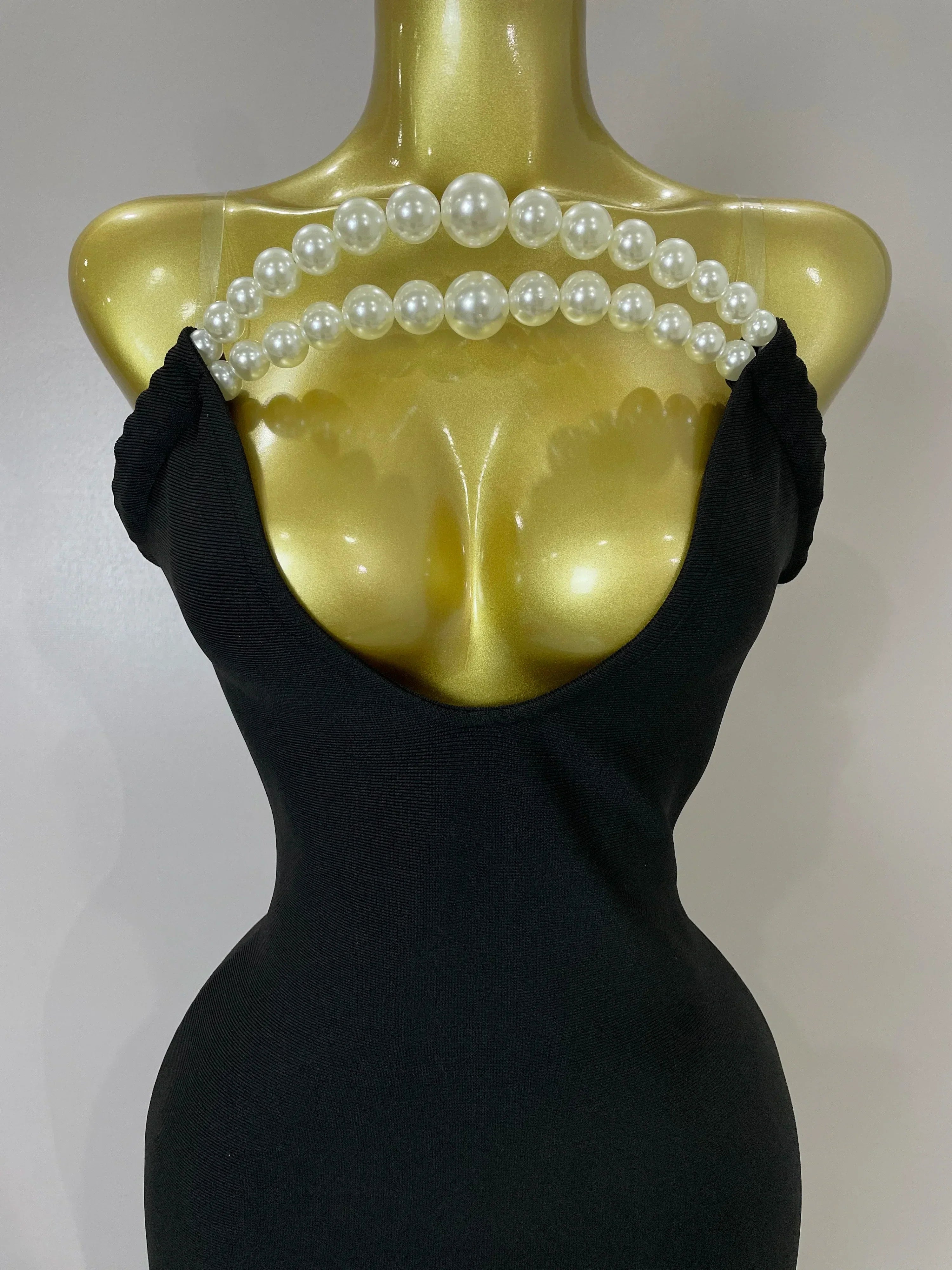 Sexy Backless Strapless Black Beading Long Bandage Bodycon Dress  Women Celebrity Elegant Evening Luxury Birthday Dresses