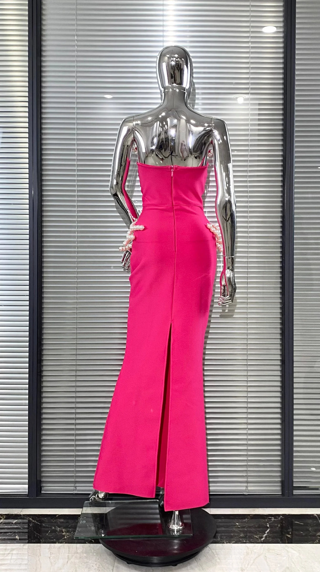 Luxury Pearl Geometric Design Strapless Package Hips Bandage Long Dress Elegant Woman Party Dress Celebrity Party Vestido
