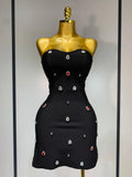 Women Sexy Strapless Colorful Crystal Bodycon Mini Bandage Dress New Spring Elegant Party Celebrate Birthday Outfit black