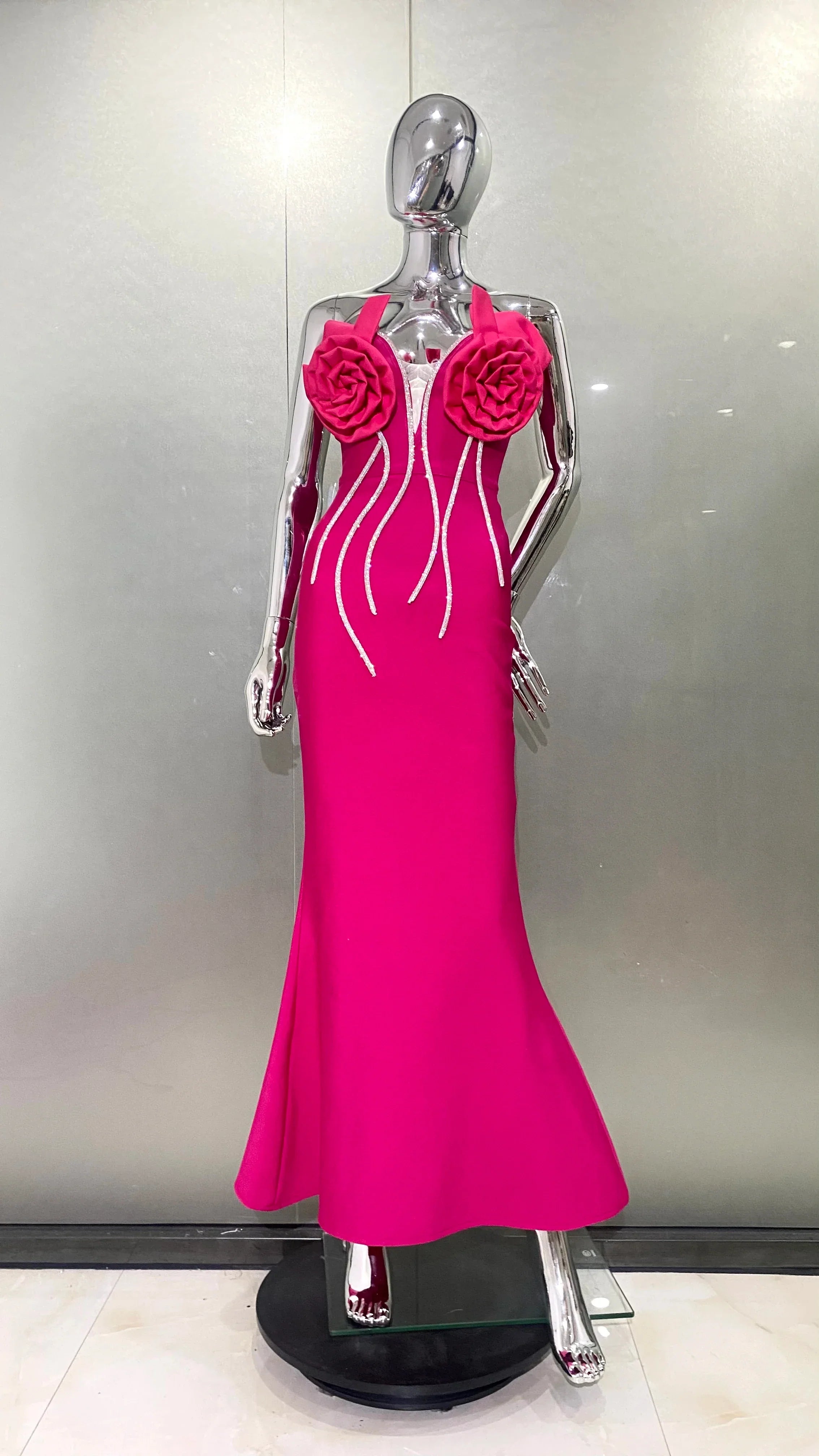 Rosered Color Women Sexy Florals Off the Shoulder Bodycon Bandage Long Dress Celebrate Evening Party Birthday Dress Outfit
