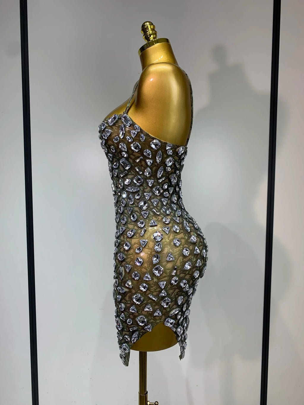 Luxury Diamond Mesh See Through Stretch Bodycon Dress Women Sexy Sleeveless Evening Party Birthday Celebrate Perform Costume