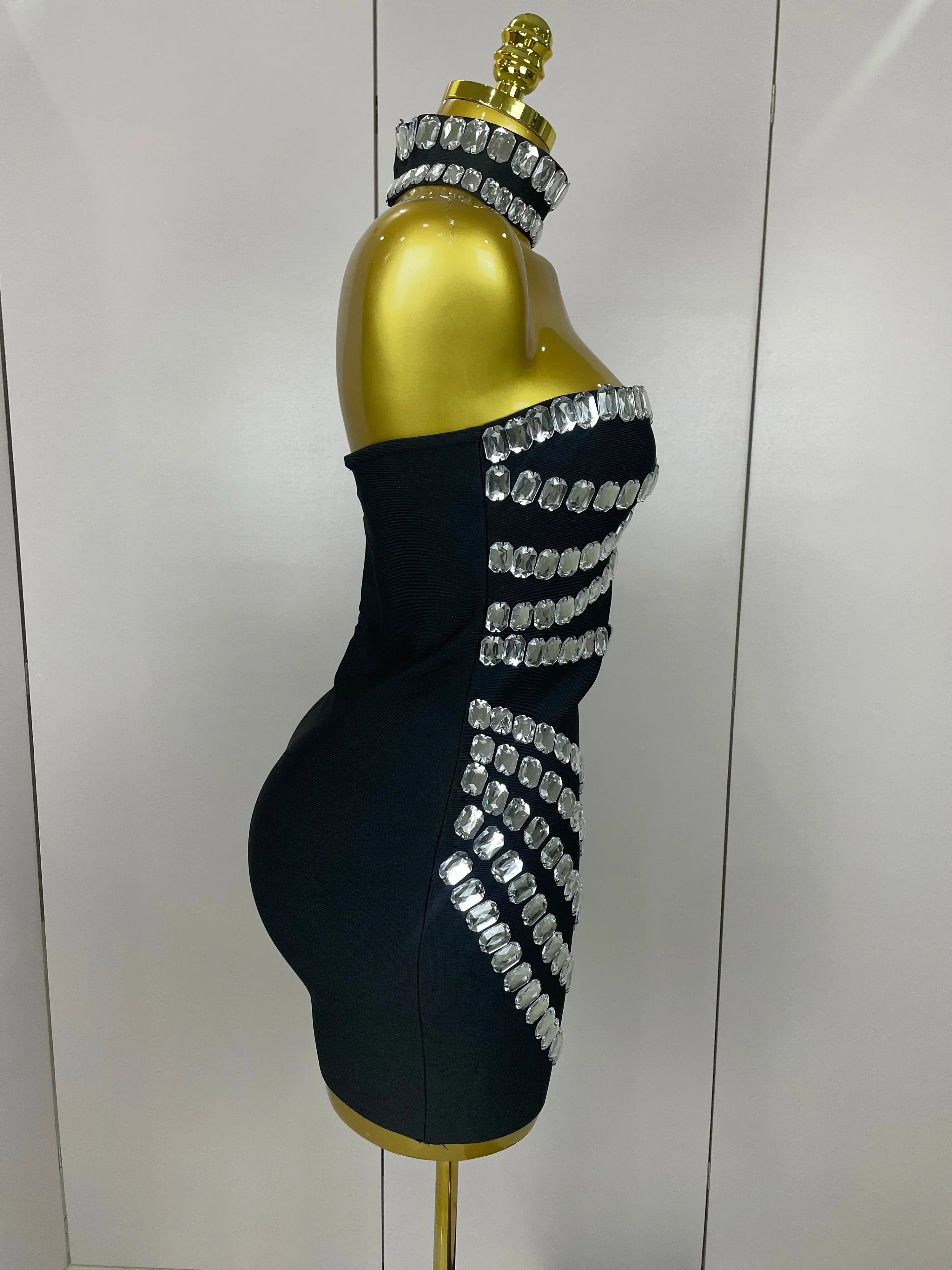 Women  Sparkly Rhinestones Bodycon Strapless Mini Bandage Dress Backless Fashion Evening Party Club Luxury Birthday Dresses