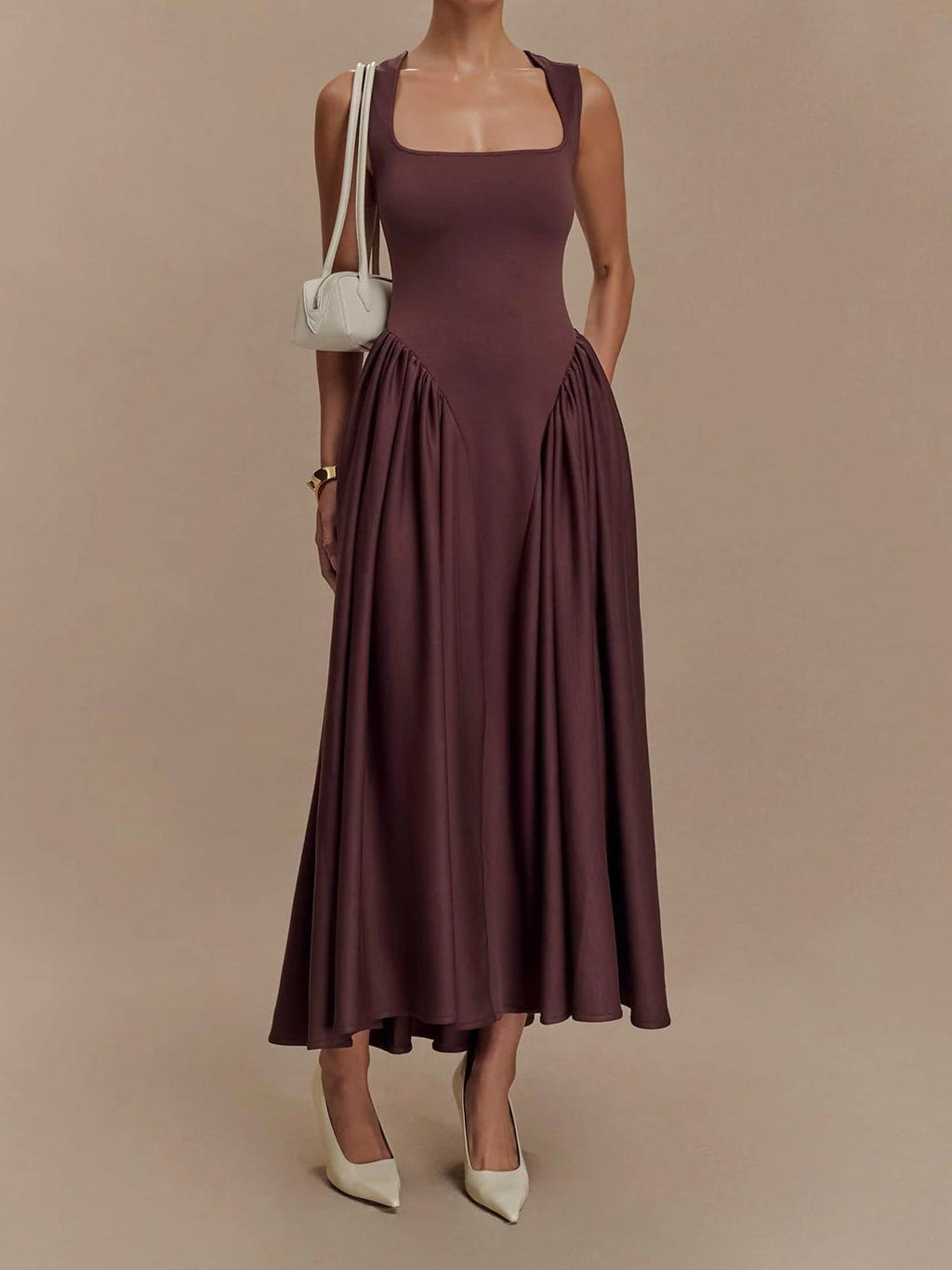 SHARON Midi Dress Cacao Brown
