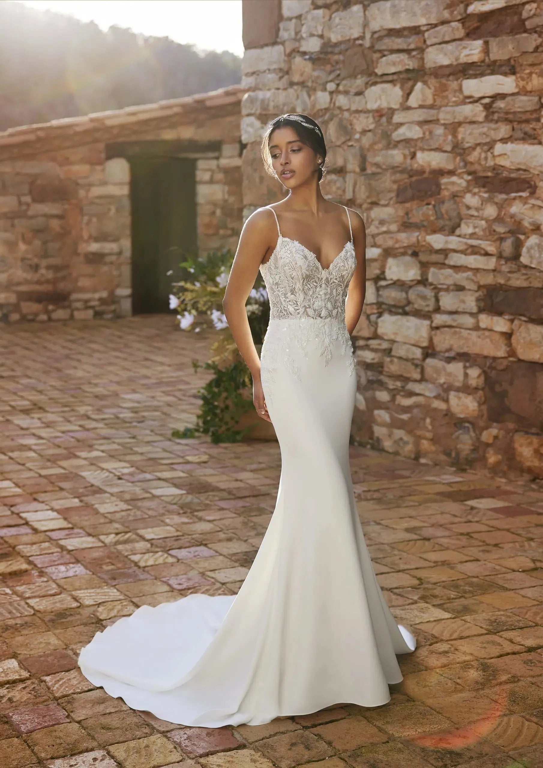 Stunning Lingerie Bodice in Lace Wedding Dress Vestido De Novia Bridal Gown Court Train Princess Modern Mermaid Bow Satin
