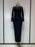 Luxury Birthday Dresses Sparkly Diamond Long Sleeve Black Bodycon Bandage Dress Women Wedding Evening Club Party Prom Gowns black