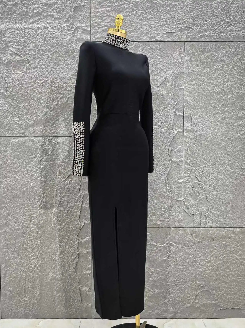Women Long Sleeve Sparkly Crystal Bodycon Long Bandage Dress Elegant Evening Party Cocktail Fashion Outfit