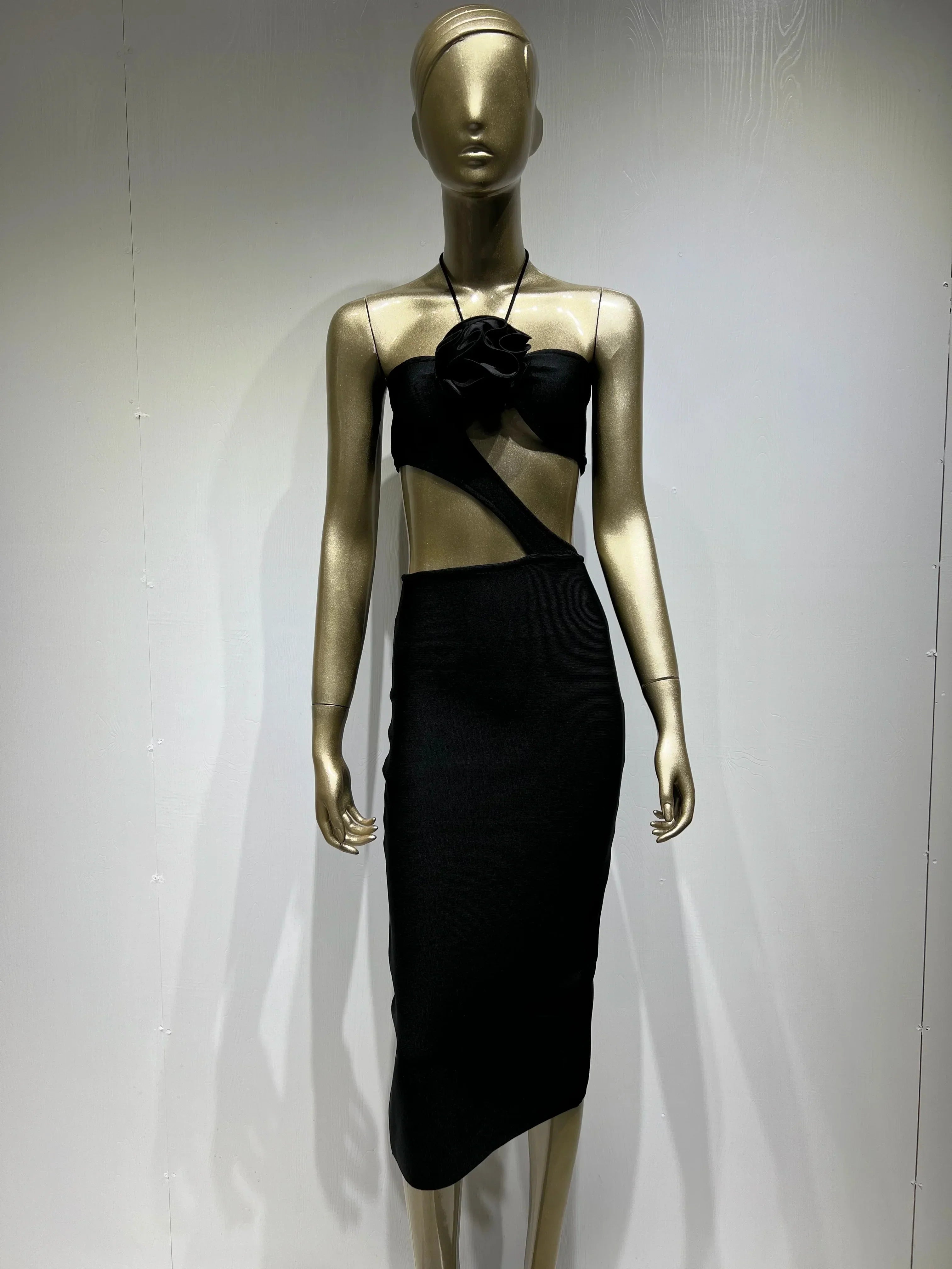 Summer 3D Flower Sexy Hollow Out Sleeveless Bodycon Black Long Dress Fashion's Sexy Woman Party Outfit Beach Party Vestido