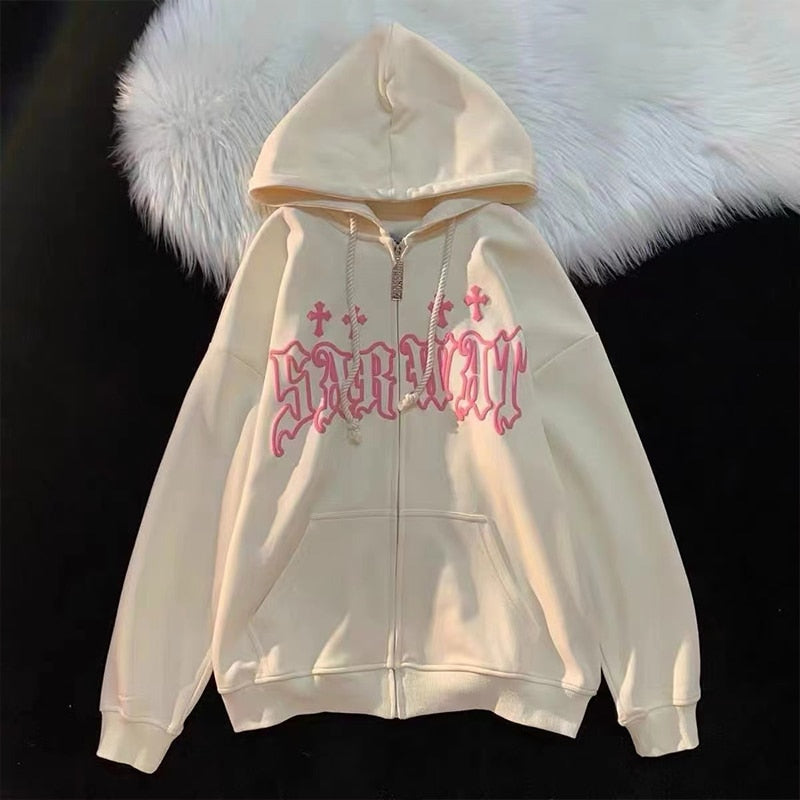 Vintage Goth Embroidery Hoodie