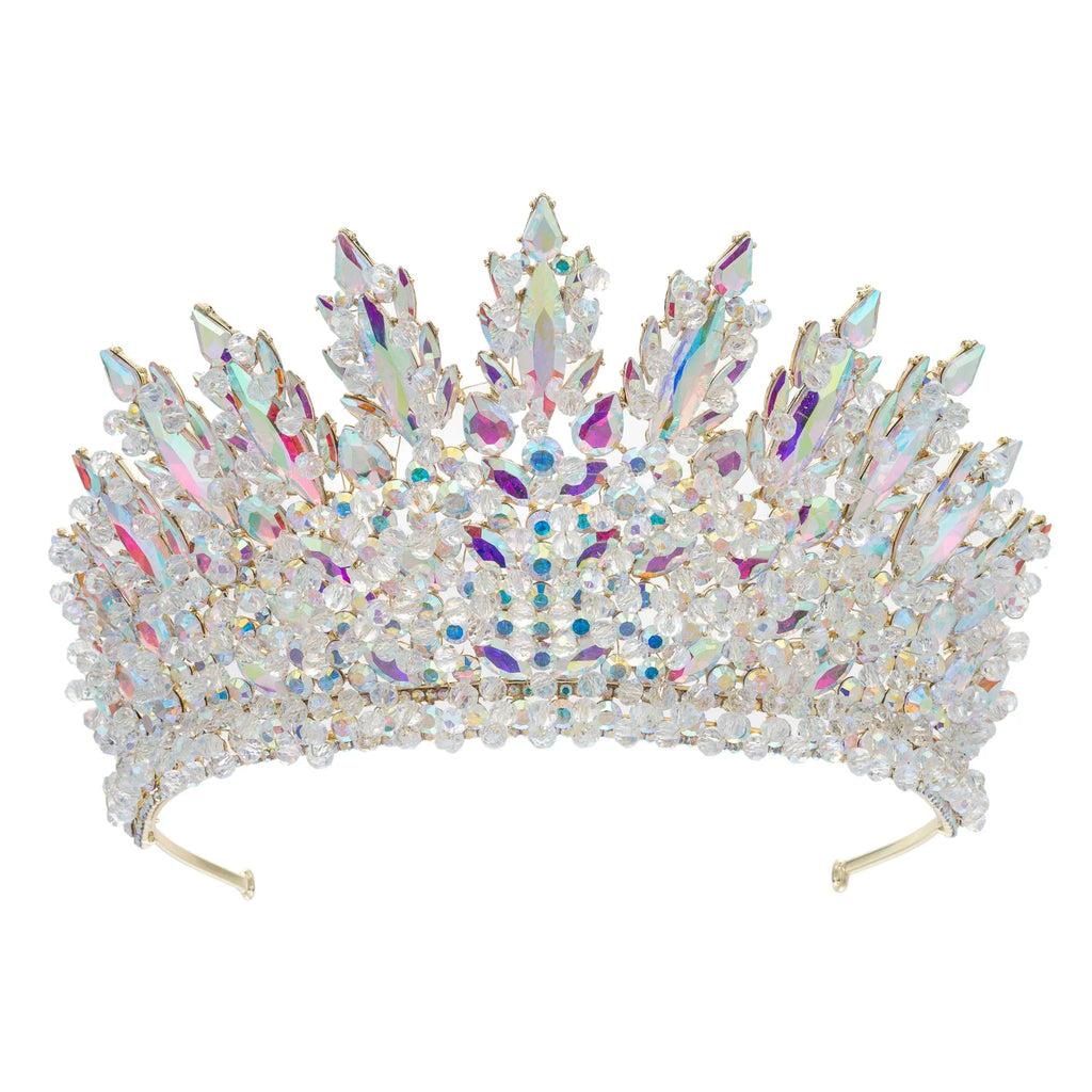 Baroque Women's Crowns For Wedding Headdress Queen Crystal Bridal Tiara Crown For Pageant Diadem Party Prom Bride Hair Jewelry Blue Zinc Plated