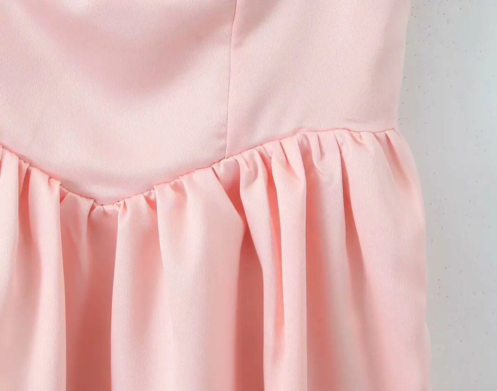 2025 Pleated Design Tie up Sleeveless Summer Dresses Women Solid Color Slim Fit Mini Dress Simple Fashion Party Dress
