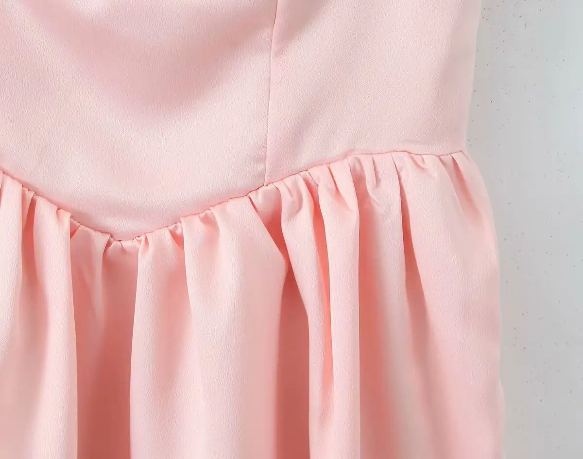 2025 Pleated Design Tie up Sleeveless Summer Dresses Women Solid Color Slim Fit Mini Dress Simple Fashion Party Dress