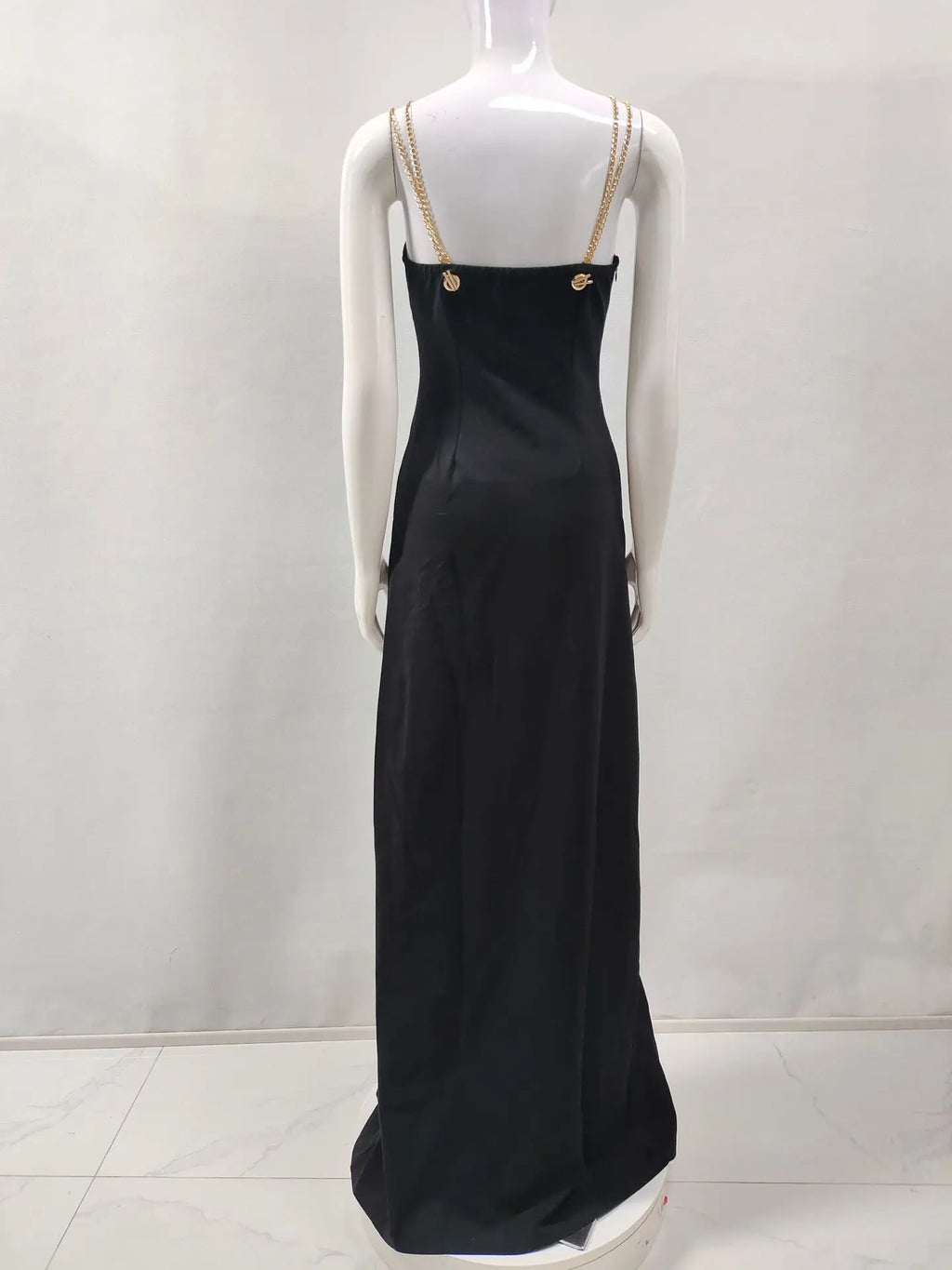 Women Sleeveless Sexy Square Colalr Chain Bodycon Long Dress Elegant Evening Party Fashion Celebrate Dress