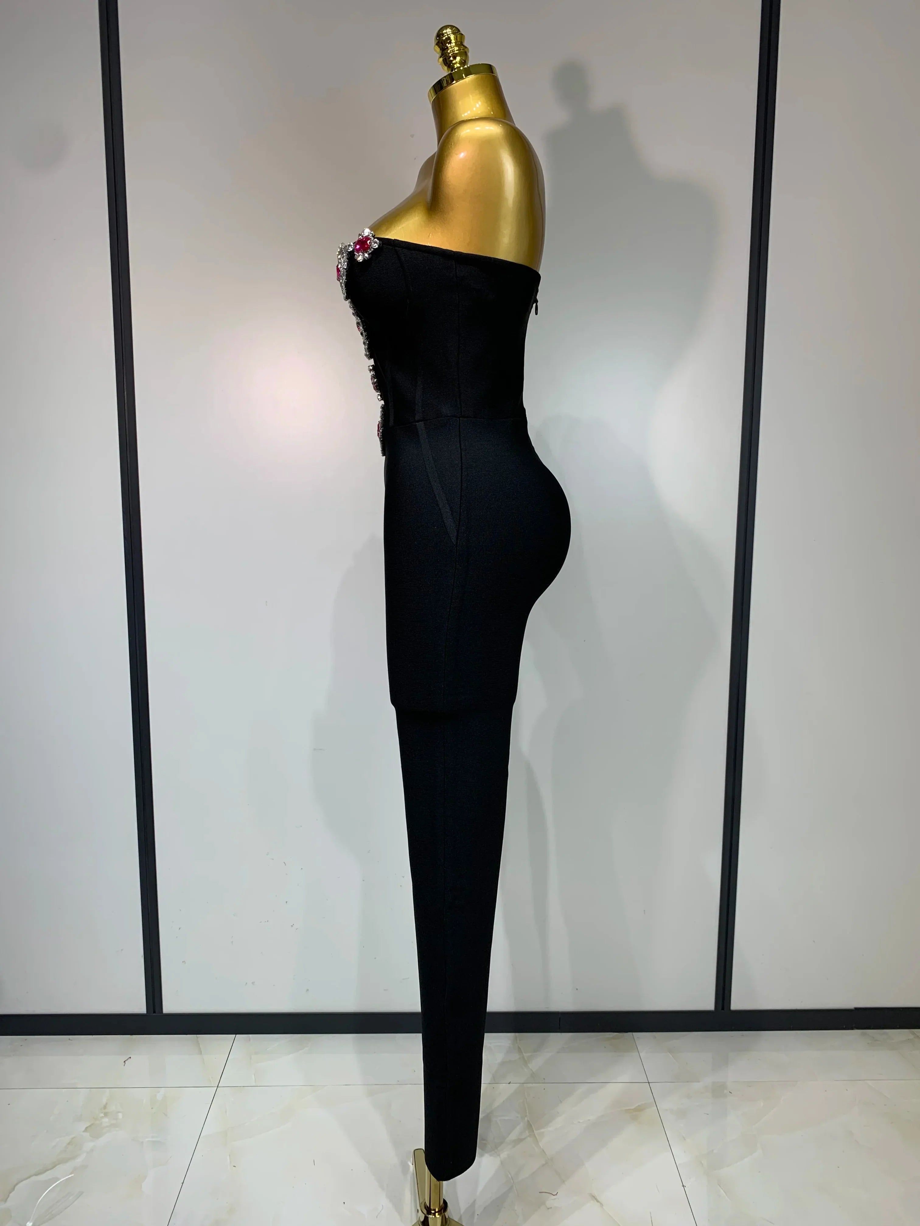Fashion Celebrate Sparkly Rhinestone Women Sexy Strapless Bodycon Bandage Jumpsuit Runway Nightclub Party Luxury Birthday Outfit