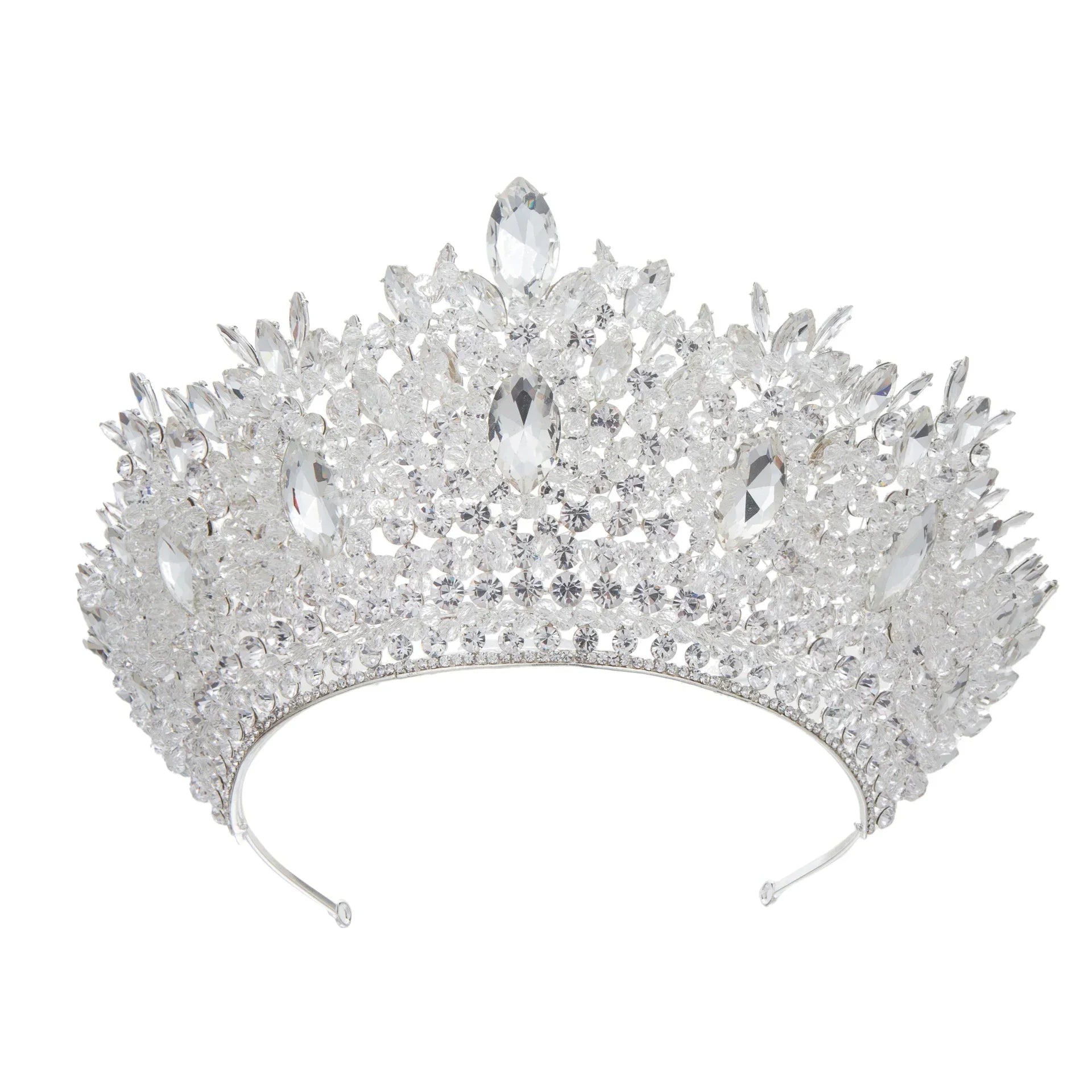 Baroque Wedding Crowns For Pageant Miss Universe Big Crystal Bridal Tiara Crown For Wedding Bride Diadem Hair Jewelry Headdress Blue white zinc plated