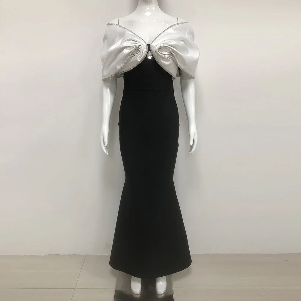 Women Sexy Diamond Contrast Color Bandage Dress Off The Shoulder Patchwork Bodycon Clothes Club Party Elegant Dresses black