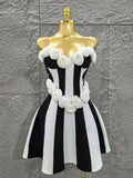 Women Sexy Strapless Florals A-line Mini Bandage Dress Cute Girls' Birthday Party Fashion Cocktail Outfit WHITE