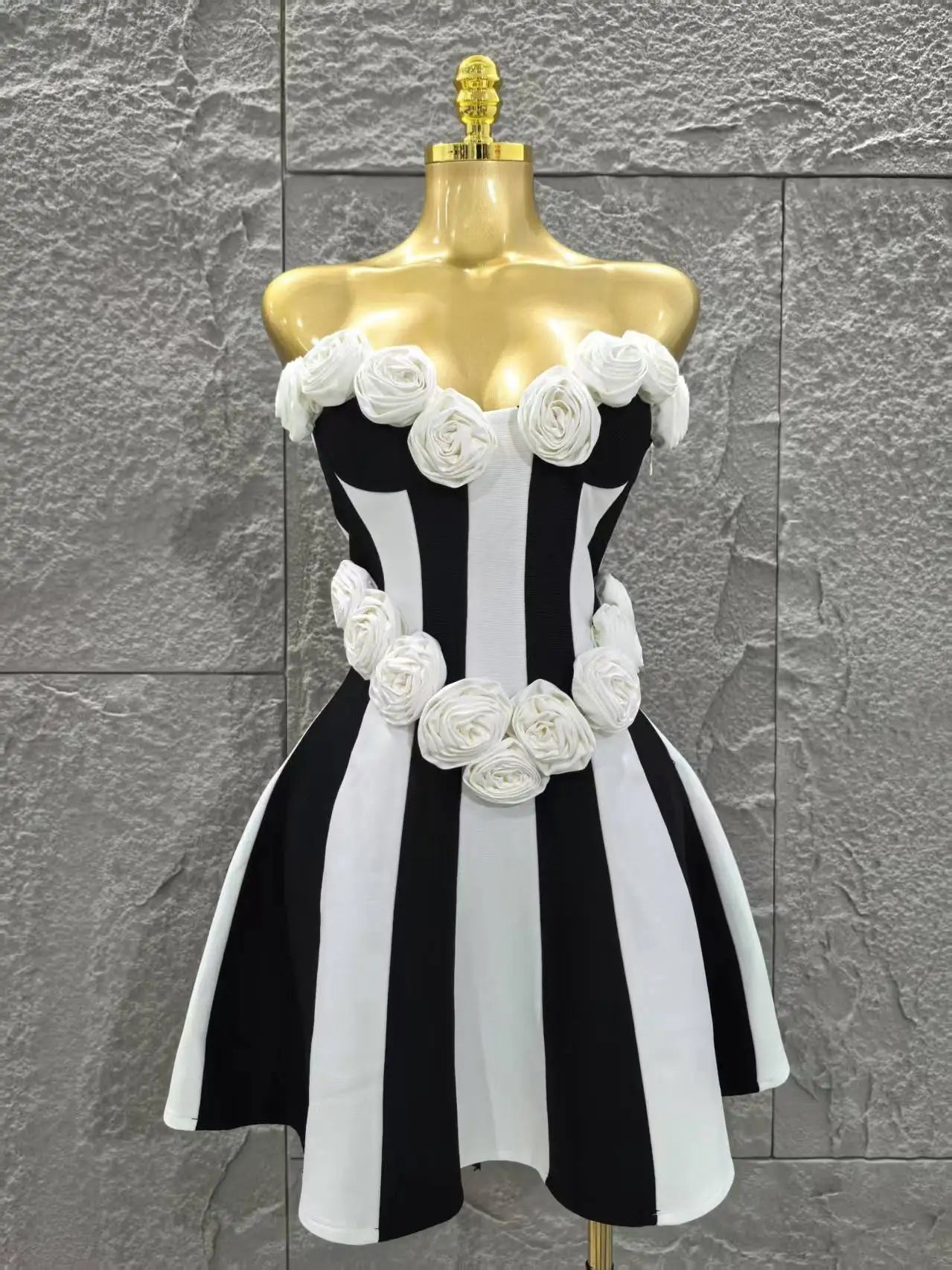 Women Sexy Strapless Florals A-line Mini Bandage Dress Cute Girls' Birthday Party Fashion Cocktail Outfit WHITE