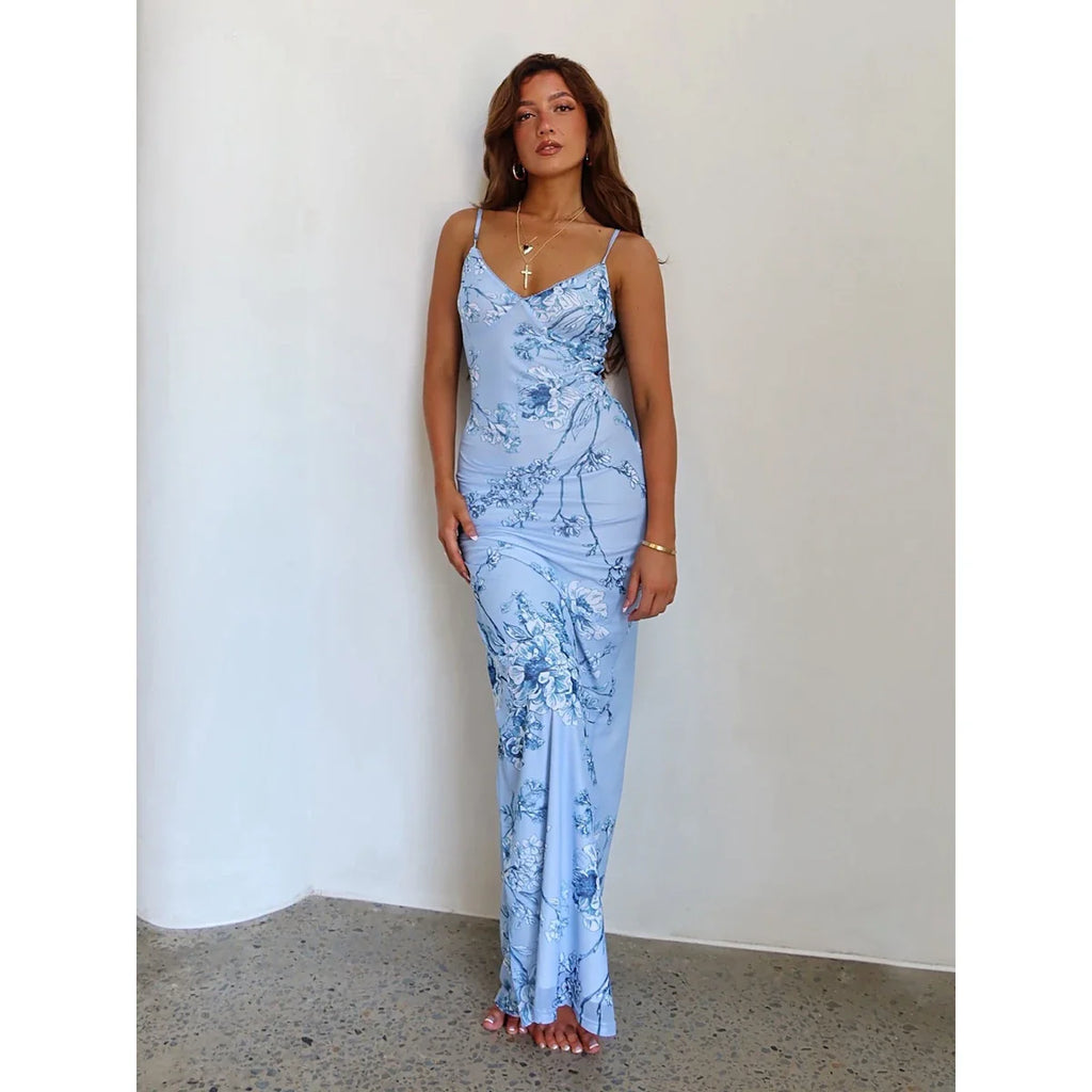 Vneck Backless Beach Floral Dress