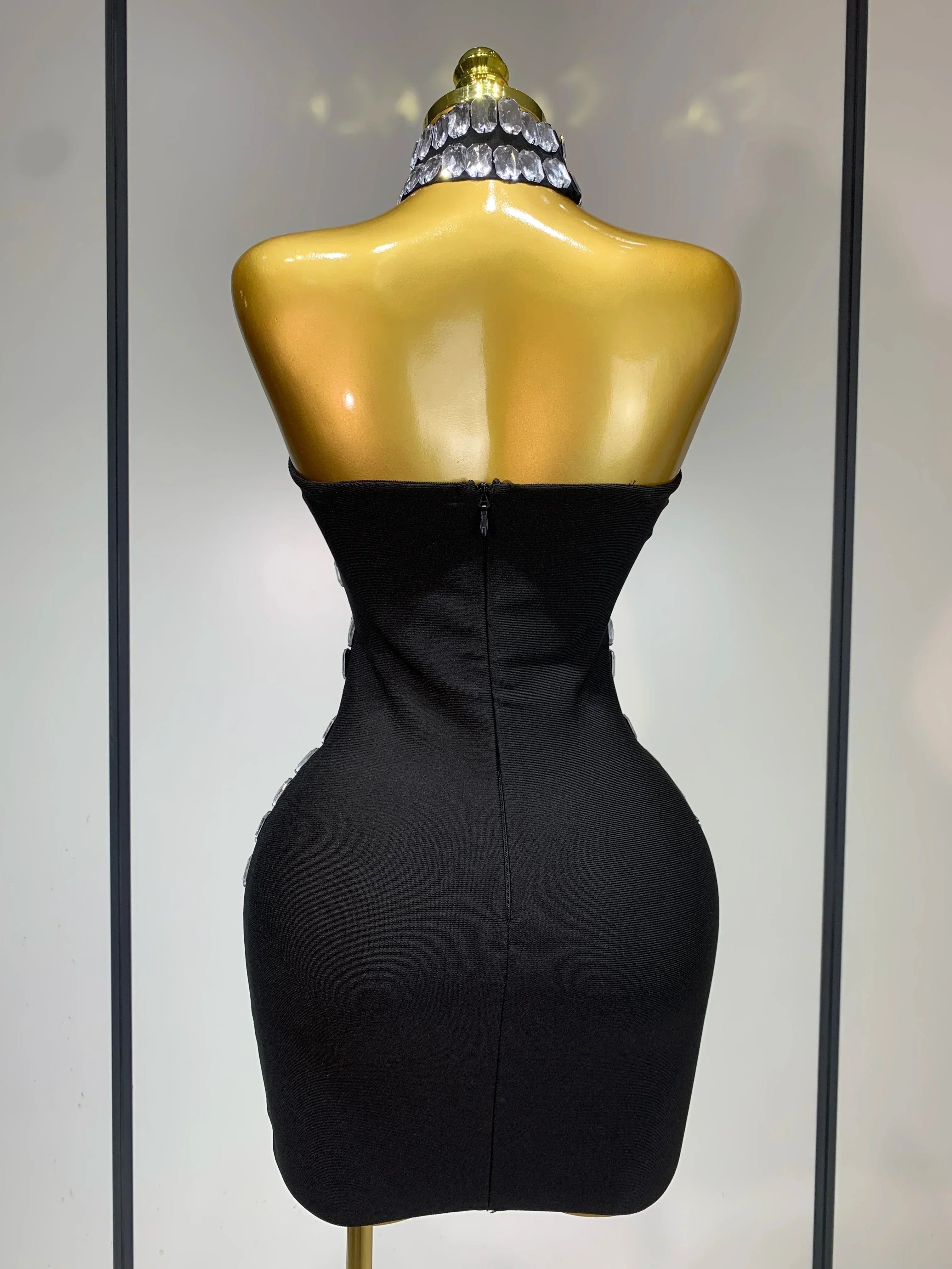 Sparkly Rhinestones Bodycon Strapless Mini Bandage Dress  Women Backless Fashion Evening Party Club Luxury Birthday Dresses