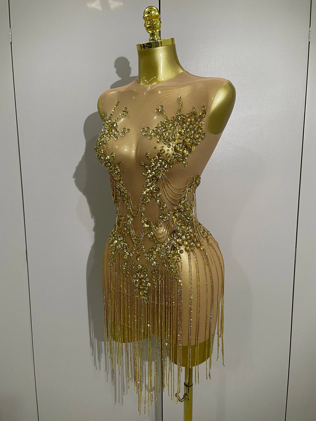 Luxury Sparkly Rhinestones Chain Sleeveless Mini Dress  Women Sexy Performance Dance Nightclub Outfit Birthday Party Dress